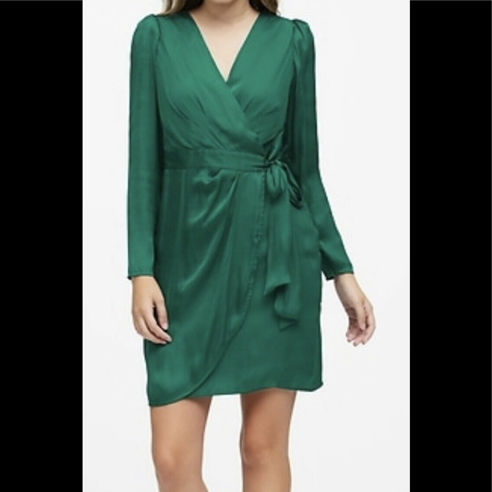 Banana Republic Emerald Puff Sleeve Wrap Dress - Picture 2 of 5